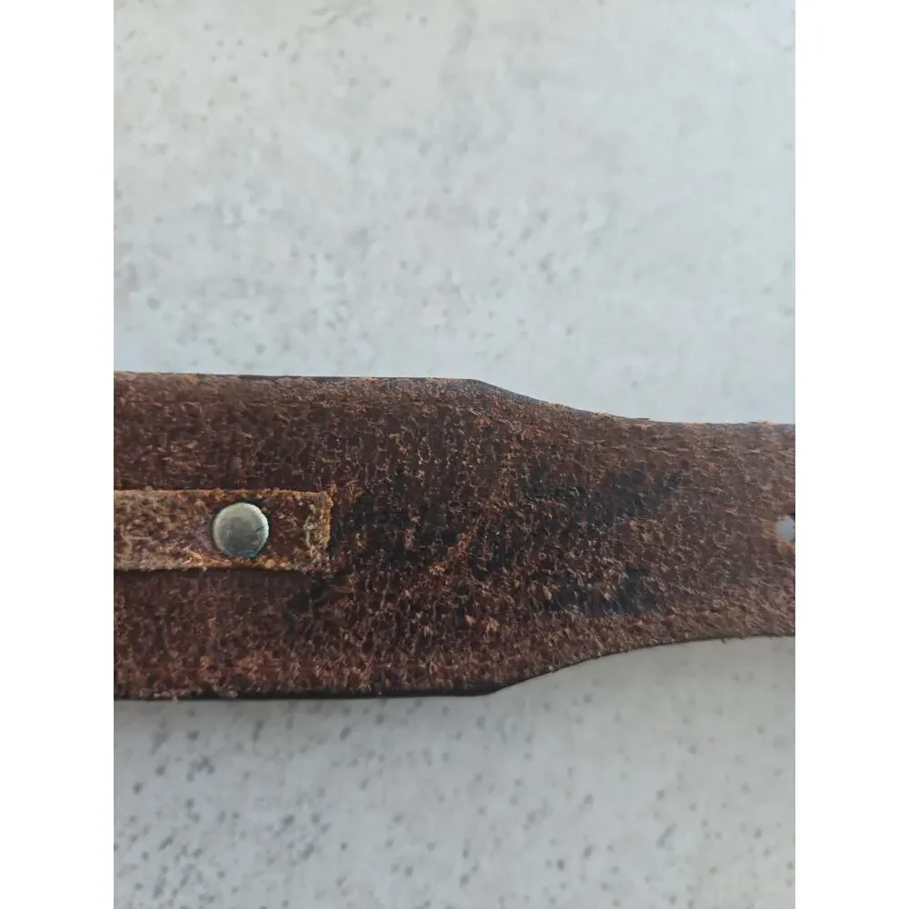 Leegin Western Tooled Leather Men’s Belt 34 Brown Silver Buckle